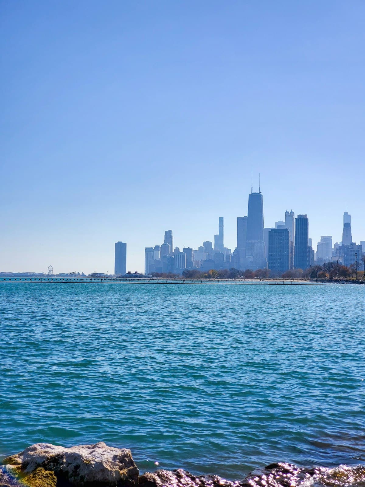 The Chicago skyline across Lake Michigan
